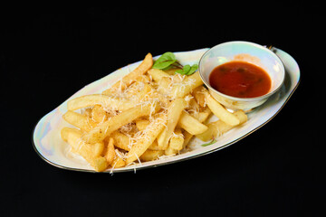 Delicious  Fries on a Black Background