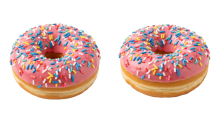 Two Delicious Donuts with Pink Frosting and Colorful Sprinkles.