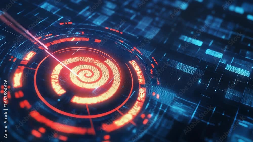 Poster futuristic fingerprint scanner identifying user accessing secure system