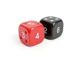Two Dice, One Red and One Black, Showing Numbers.