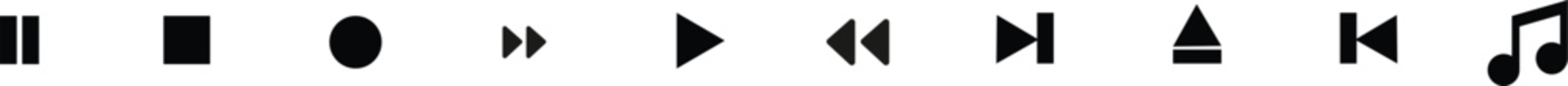 Audio player and video player buttons icon set. Music and sound icon set. Media player buttons icon. Video audio player buttons icon. Music sign, symbol illustration