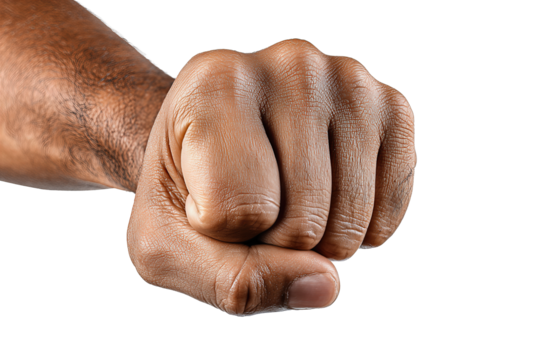 Firm fist gesture with visible knuckles and neutral skin tone, isolated on transparent background.
