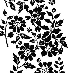 Elegant black floral pattern seamless background design white background