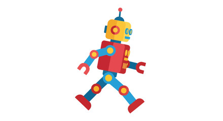 Colorful Cartoon Robot in Walking Pose.