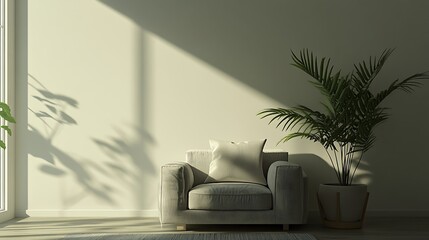 Beautiful Apartment, Sofa, Chair, Dining Table wall Mockup Interior design of modern living room