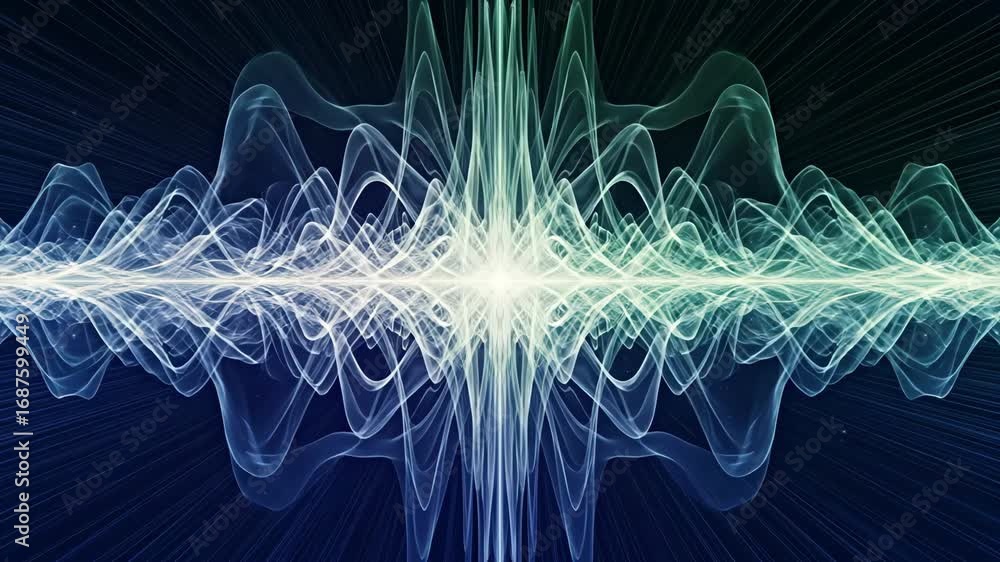 Poster quantum field wavy structure background - abstract visualization of quantum fields, featuring a symm