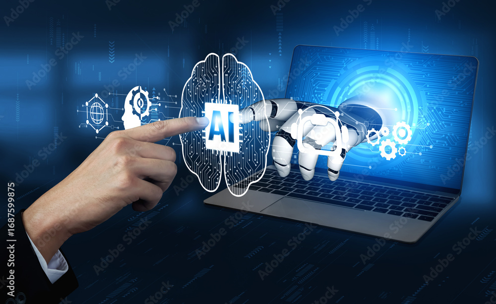 Aufkleber ai assistant brain processor with llm technology, big data, machine learning, generative ai for busi