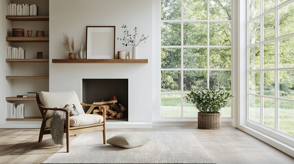 Beautiful Apartment, Sofa, Chair, Dining Table wall Mockup Interior design of modern living room