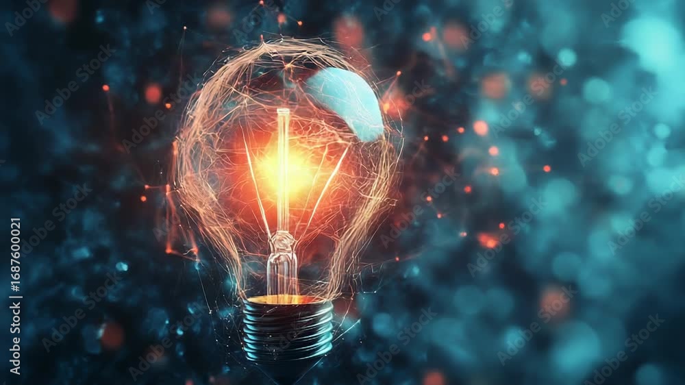 Poster Light bulb shining with network connection symbolizing innovation and technology