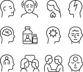 Thin Line Mental Health Disorder Icons Set