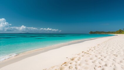 Obraz premium Azure Waters and Ivory Sands. A Coastal Vista of Serenity and Tranquility.