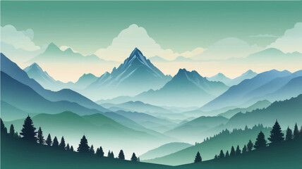 Fototapeta premium Sunrise over a beautiful mountain landscape with a foggy valley