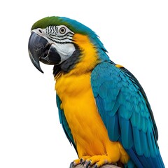 Fototapeta premium Vibrant Blue and Yellow Macaw Parrot Perched on a Branch.