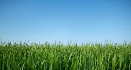 Fototapeta premium Serene Sky Above Verdant Blades A Study in Contrasting Hues and Natural Textures.