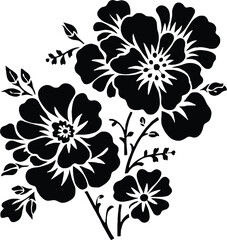 Bold black flowers silhouette elegant floral design white background