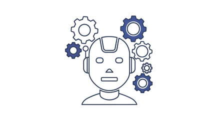 Robot Head with Gears - A Conceptual Illustration of Artificial Intelligence and Automation.