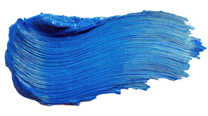 Thick acrylic blue stroke showing textured edges and brush marks, isolated on transparent background.
