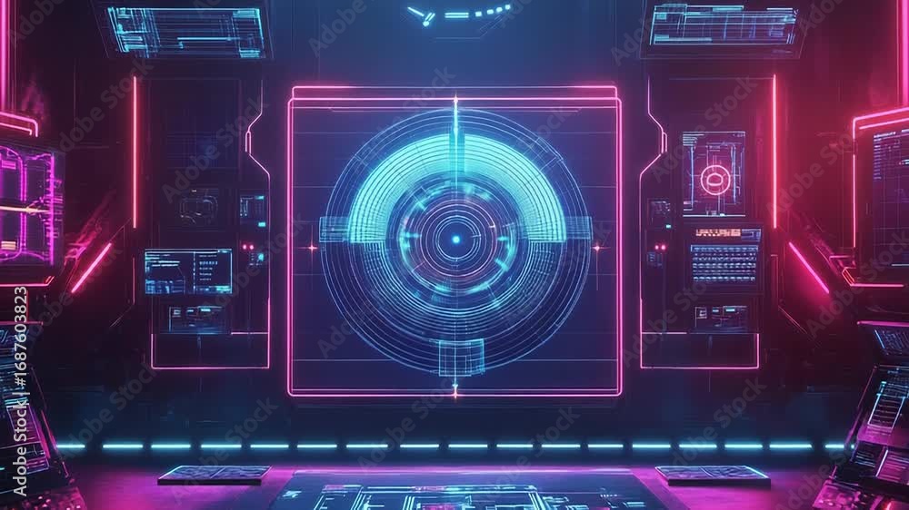 Poster futuristic command center monitoring global network activity