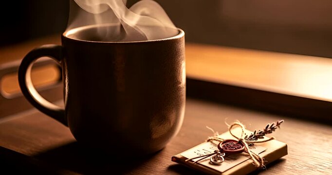 Aromatic delight video featuring steaming mug and handcrafted gift showcasing coziness