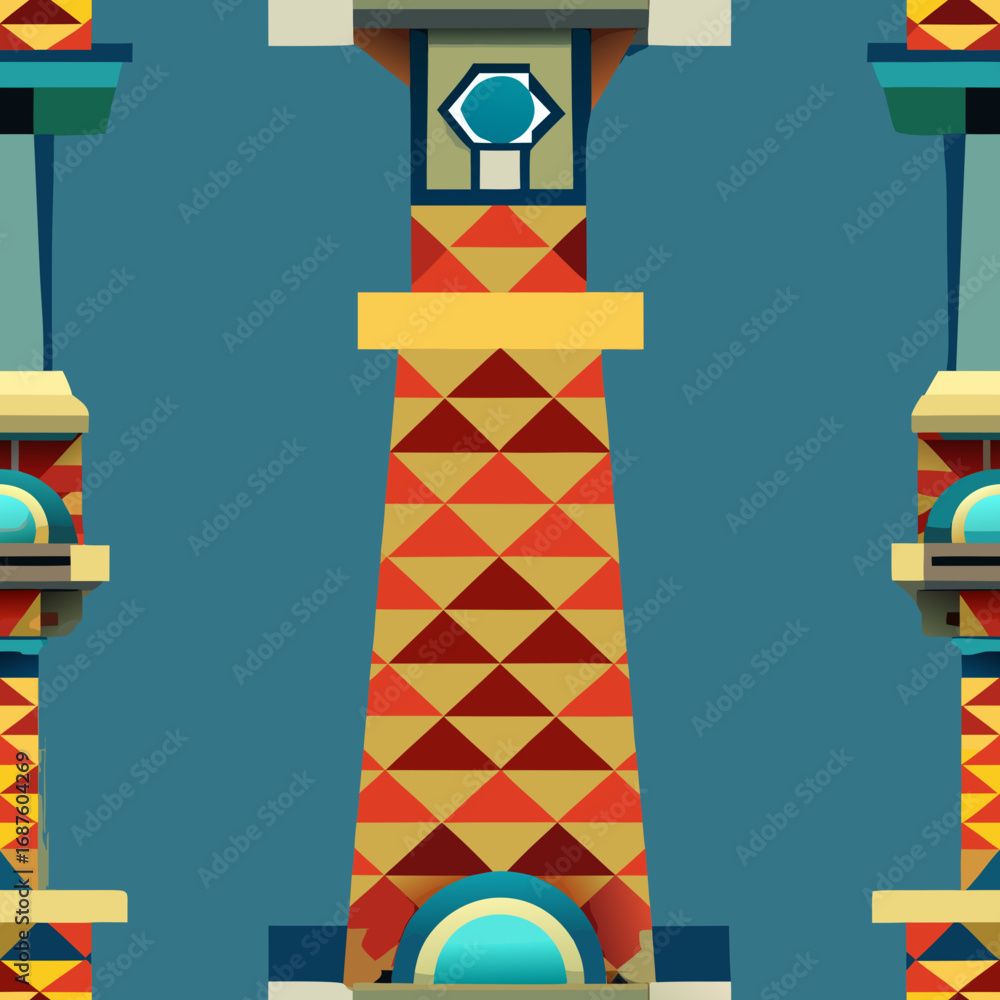 Poster vibrant geometric pillars with intricate patterns create a striking modern architectural design perf