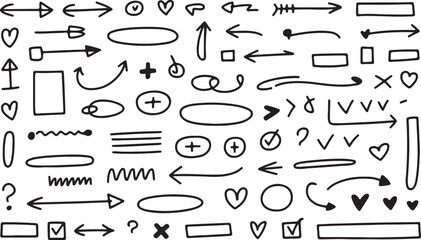 Hand Drawn Doodle Arrows, Circles, and Symbols Vector Elements for Graphic Projects