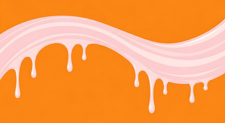 Sweet pink sauce drips on vibrant orange background abstract food art