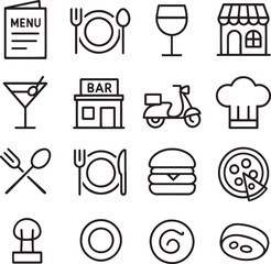 Thin Line Food Service Icons for Restaurants