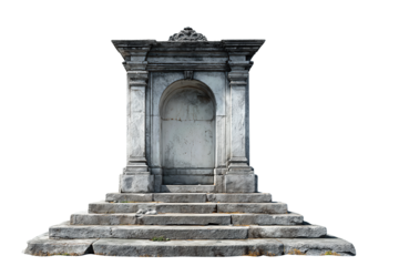 Classic engraving of a stone entrance portal featuring cornice top and stepped base, isolated on transparent background.
