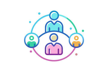 Teamwork icon showing three user outline with glowing minimal design