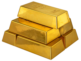 Stack of Shiny Gold Bars, Side View, Isolated PNG