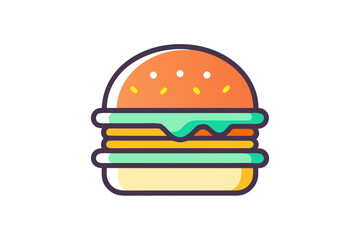 Glowing burger icon with bun patty cheese layers illustration