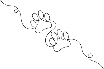 Obraz premium Black line art two dog paw prints on white background