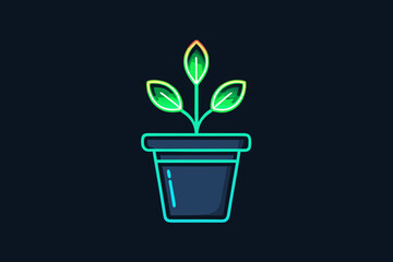 Plant pot glowing with sprouting sapling environmental design graphic