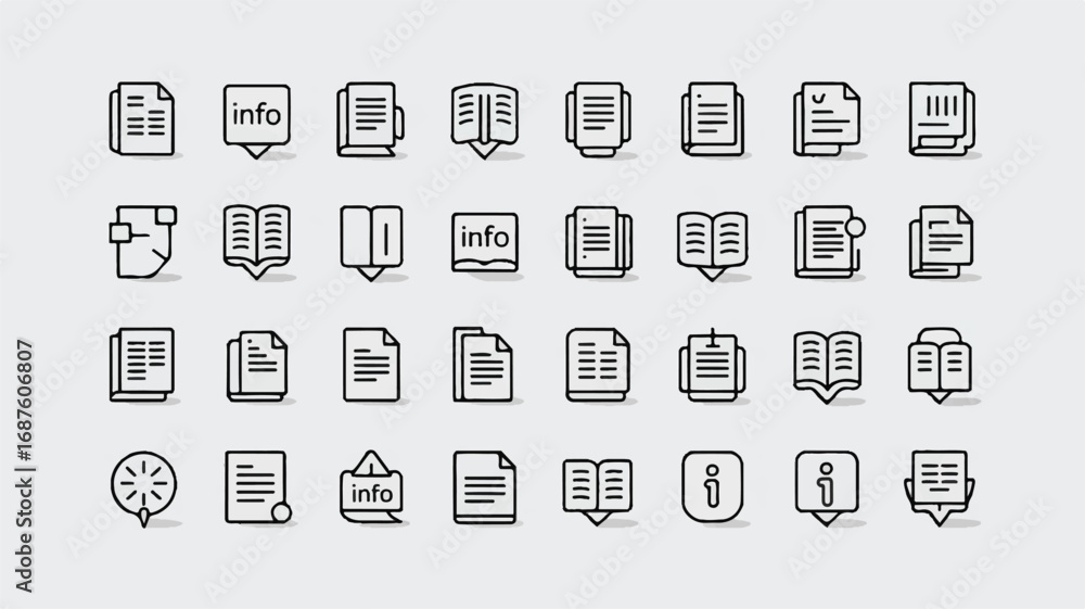 Fototapete set of black outline file and document icons for user interface design and vector illustration repre