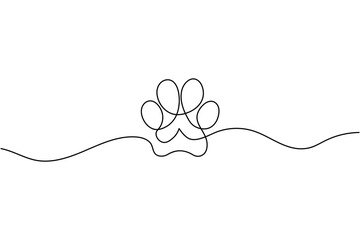 Single line drawing dog paw print on white background