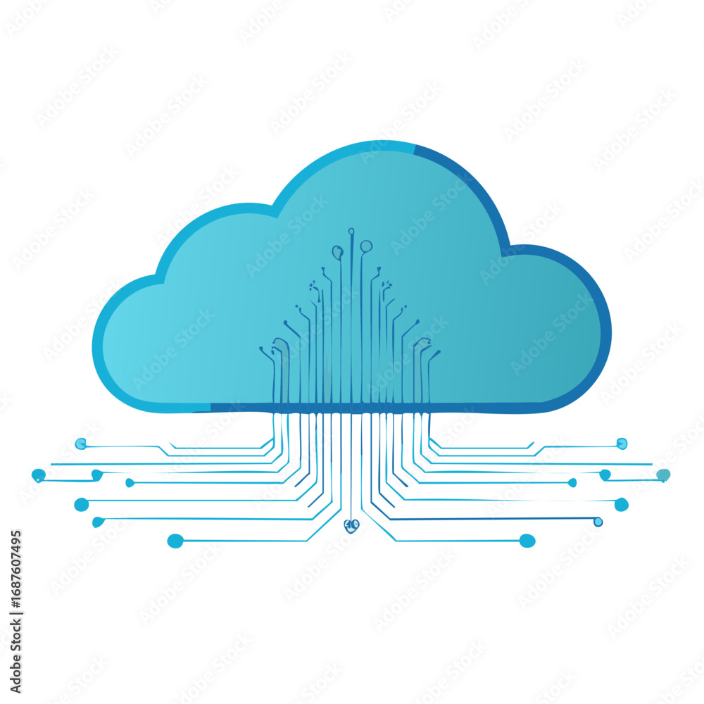 Poster abstract blue cloud computing with integrated digital circuit lines symbolizing data storage network