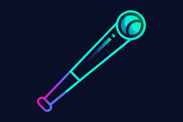 neon minimal line glow icon of baseball bat with glow