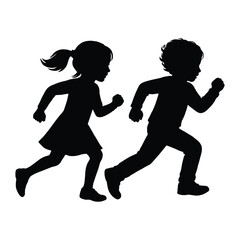 Silhouetted Children Running with Energy and Excitement