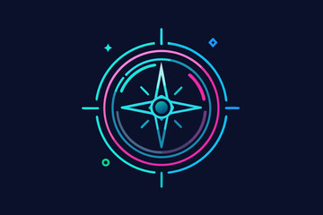 neon style glowing compass pointer with modern design