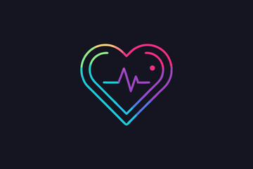 heart ECG pulse icon with modern glowing neon style