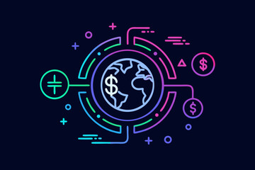 Obraz premium international money transfer icon with neon glowing design