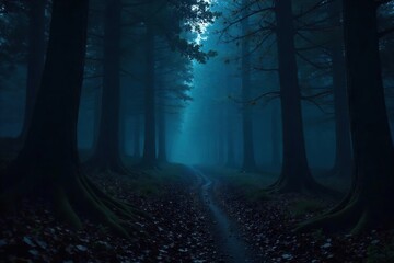 Eerie Night Forest Deep Shadows, Moody Atmosphere, Perfect for Fantasy, Horror, and Suspense Projects