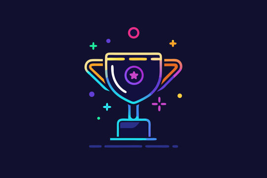 trophy cup award glowing neon minimal line illustration icon
