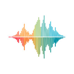 Colorful rainbow sound wave graphic with symmetrical reflection and audio equalizer spectrum