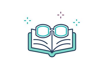 reading glasses glowing above an open book on table