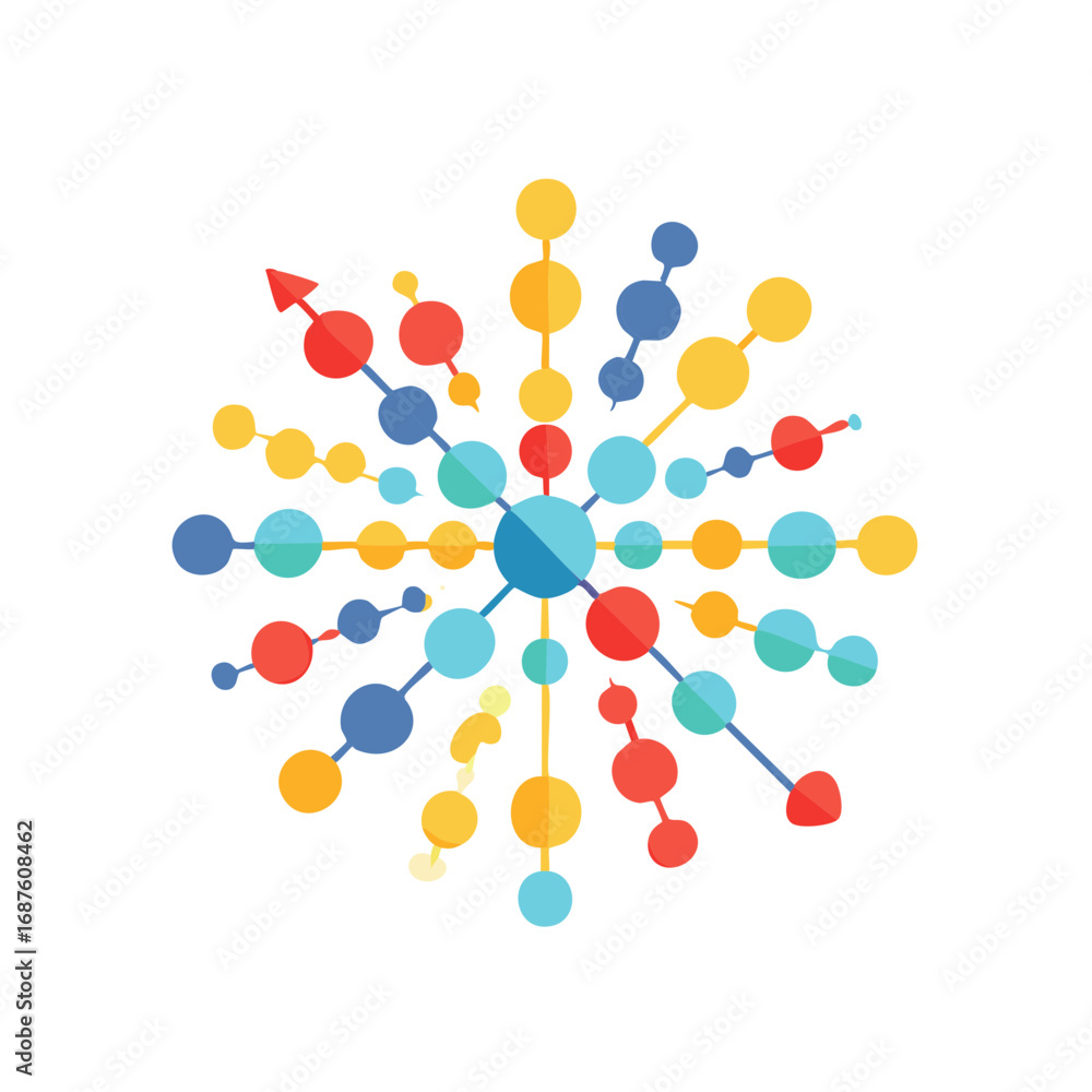 Aufkleber abstract colorful radial network connecting dots and lines