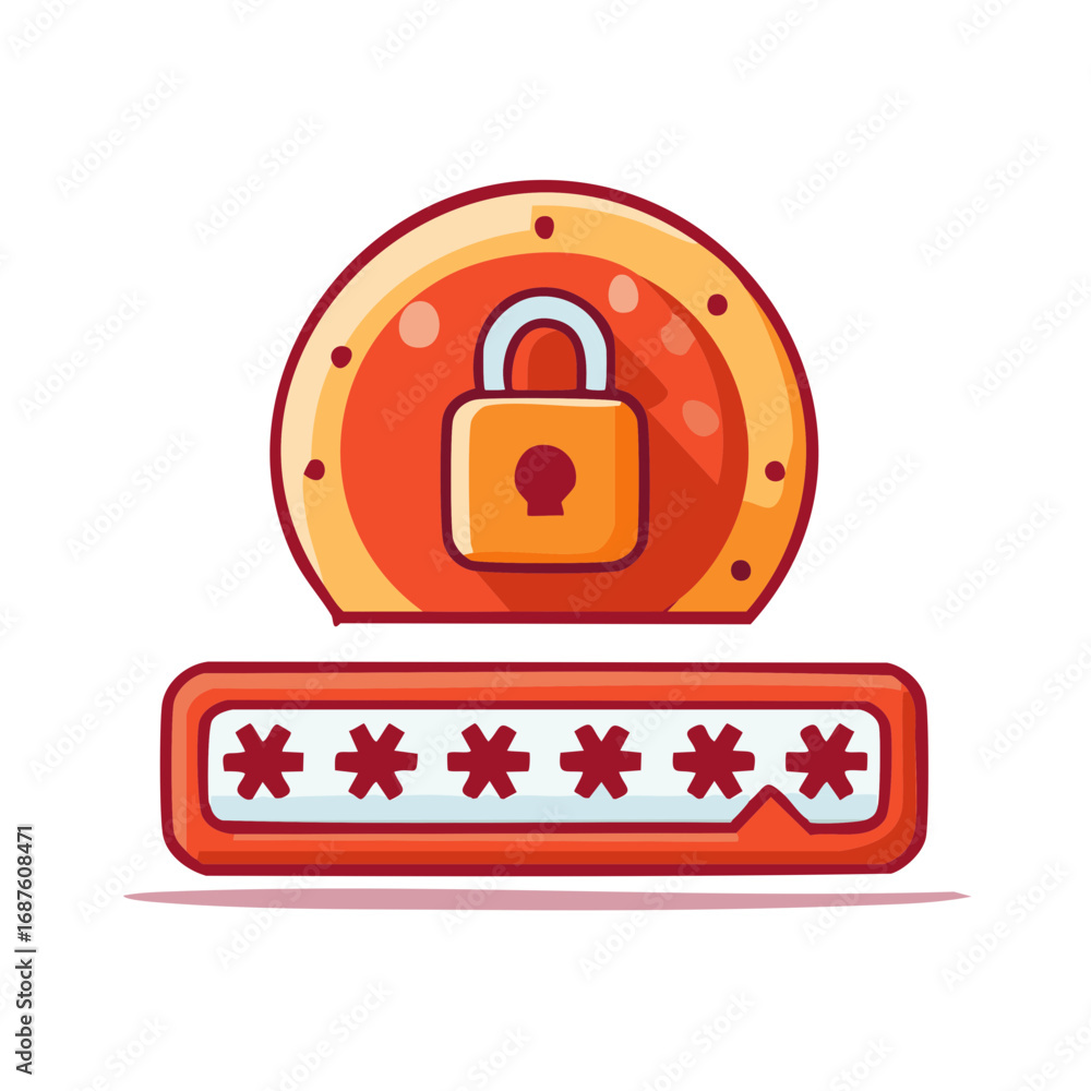 Poster digital security icon with padlock and password input field