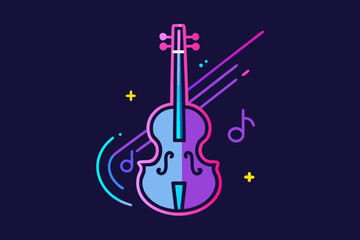 Fototapeta premium Violin icon with neon strings glowing and light notes