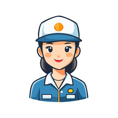 Smiling woman in blue uniform and white cap friendly female professional character design
