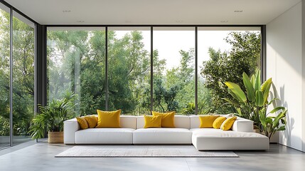 Beautiful Apartment, Sofa, Chair, Dining Table wall Mockup Interior design of modern living room